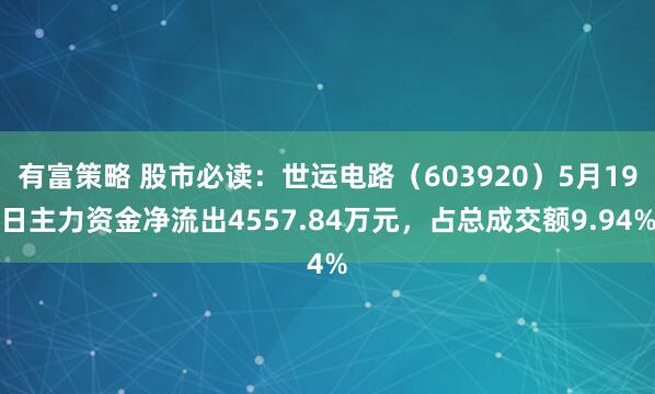 有富策略 股市必读：世运电路（603920）5月19日主力资金净流出4557.84万元，占总成交额9.94%
